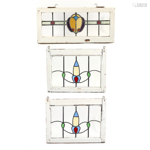 Three Antique English Stained Glass Windows