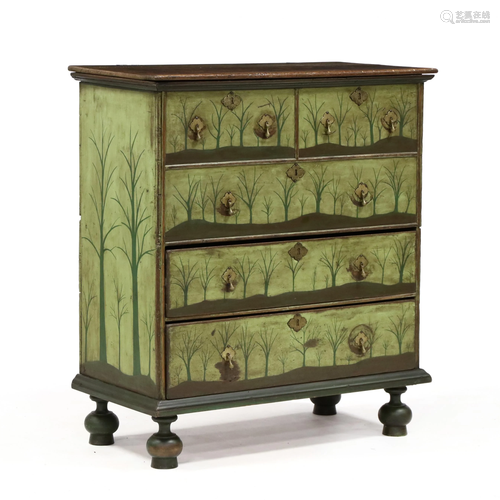 William and Mary Style Painted Mule Chest