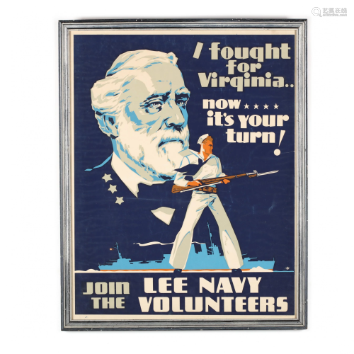 Vintage WW II Poster, Join the Lee Navy Volunteers