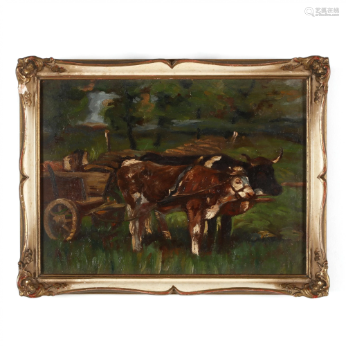 Old Lyme School, Diminutive Painting of Oxen