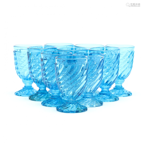 Ten Blue Baccarat Style Swirl Glasses