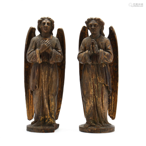 A Pair of Continental School Carved Angels
