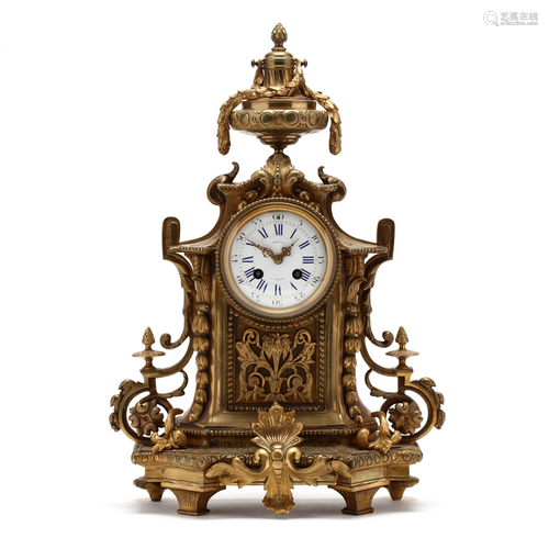 Louis XVI Style Gilt Brass Mantel Clock