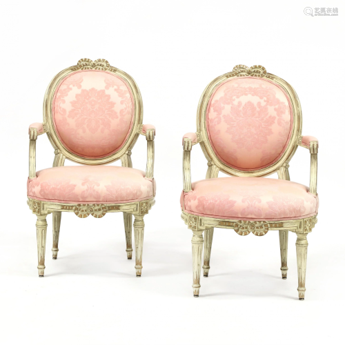 Baker, Pair of Louis XVI Style Carved and Painted