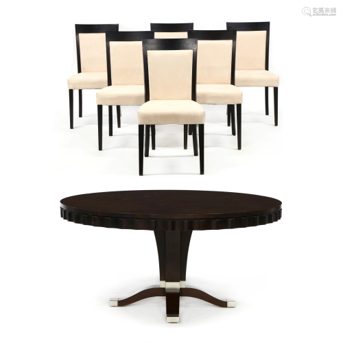 Contemporary Pedestal Dining Table and Six Chairs