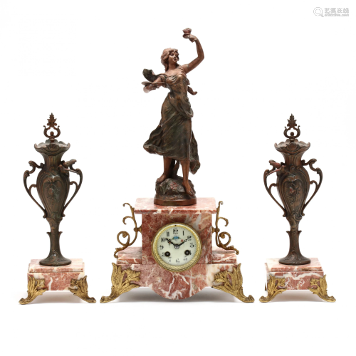 Art Nouveau Japy FrÃ¨res, Three Piece Figural …
