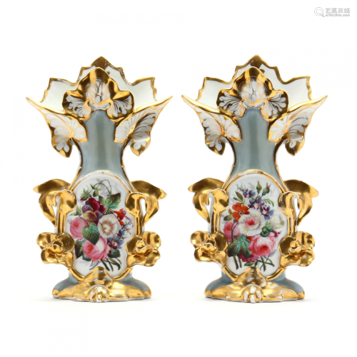 Pair of Old Paris Porcelain Mantel Vases