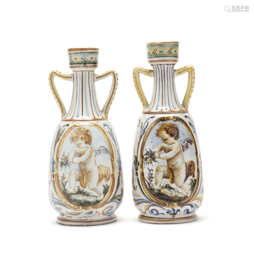 Pair of Italian Faience Pottery Vases