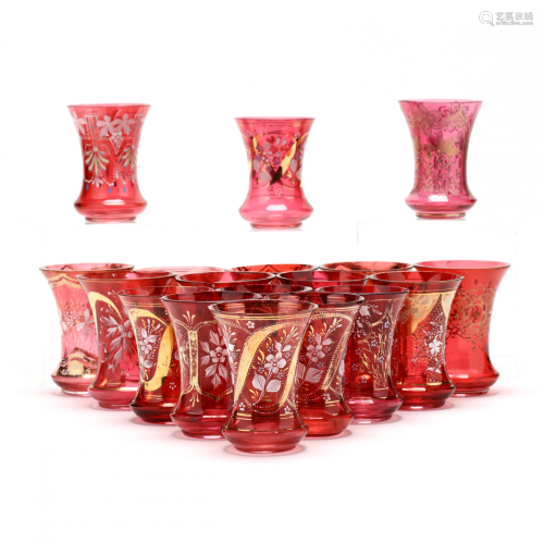 (18) Assembled Cranberry Bohemian Glass Tu…