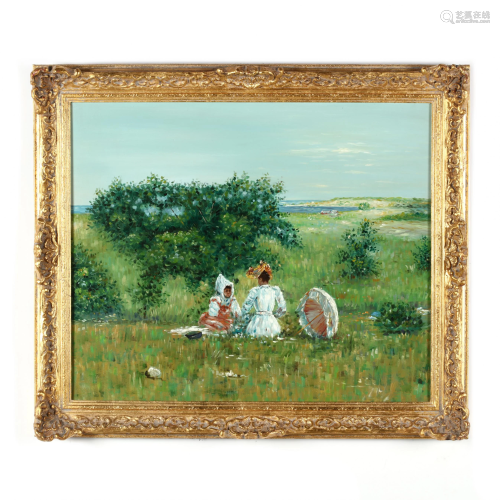 Impressionist Style Painting of a Picnic by the Sea
