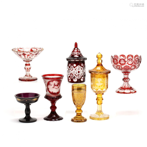 Seven Pieces of Antique Bohemian Glass