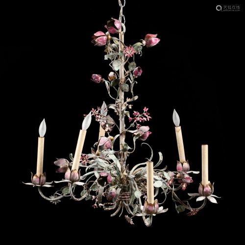 Vintage Continental Painted Tole Chandelier