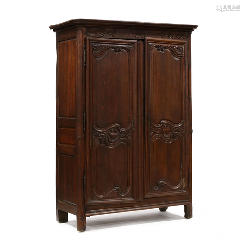 French Provincial Carved Oak Armoire