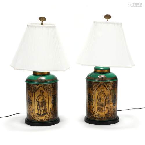 Pair of Vintage Tole Chinese Tea Canister Lamps