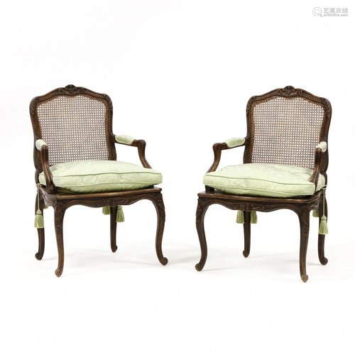 Pair of Louis XV Style Caned Back Fauteuil