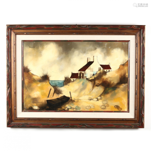 A Vintage Painting of a French Seaside Cottage