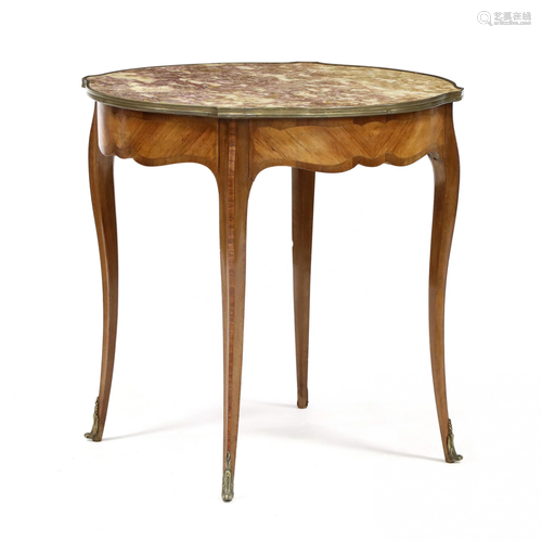 French Marble Top Inlaid Center Table