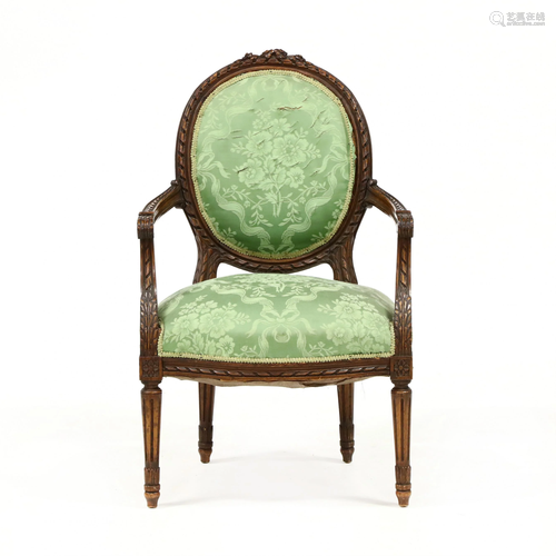 Louis XVI Style Carved Walnut Fauteuil