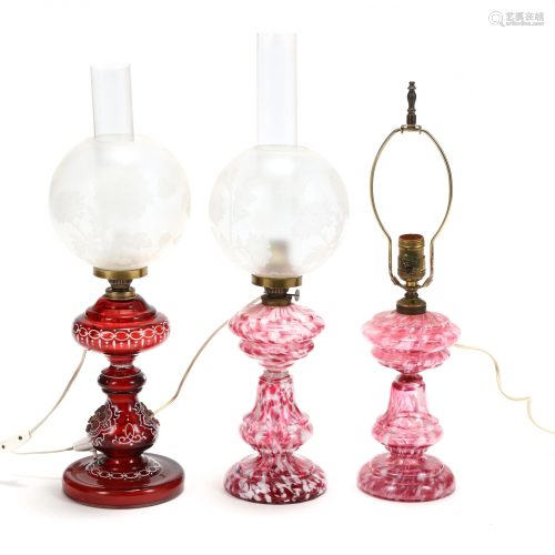 Three Victorian Glass Lamps