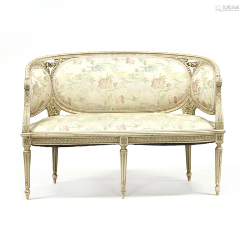 Louis XVI Style Carved and Painted Settee