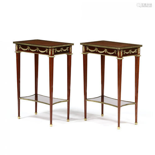 Pair of French Parquetry Inlaid One Drawer Side Tables