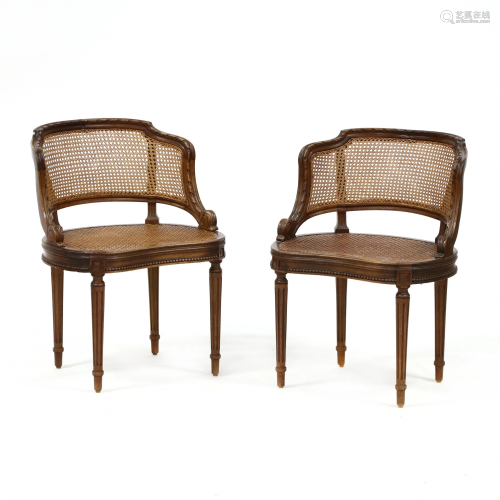 Pair of Louis XVI Style Carved Walnut Boudoir Chairs