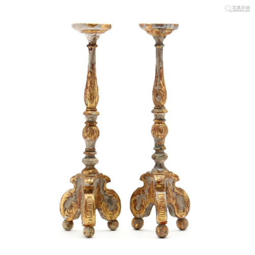 Pair of Antique Carved and Gilt Pricket Sticks