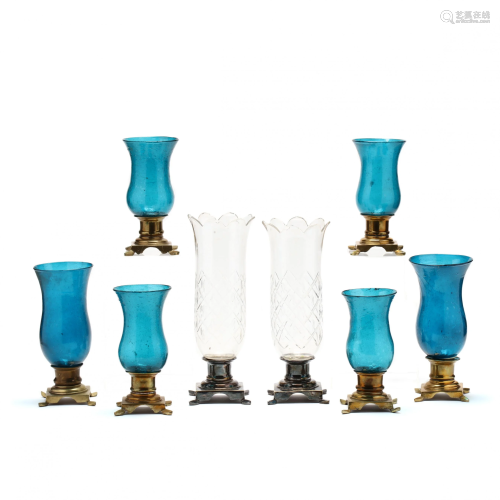Eight Persian Glass Hurricane Candlesticks