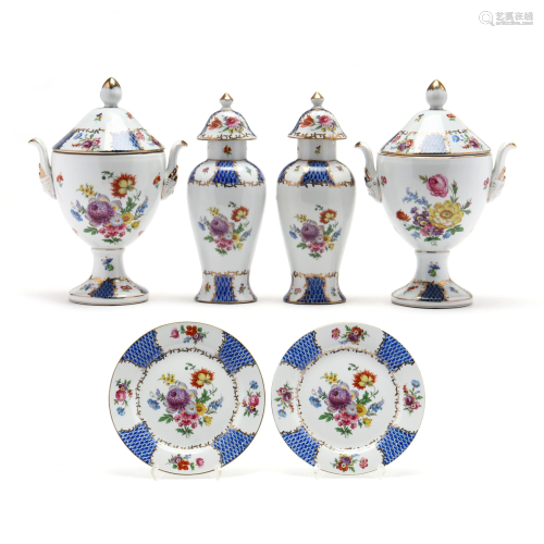 Three Pairs of Chelsea House Painted Porcelains