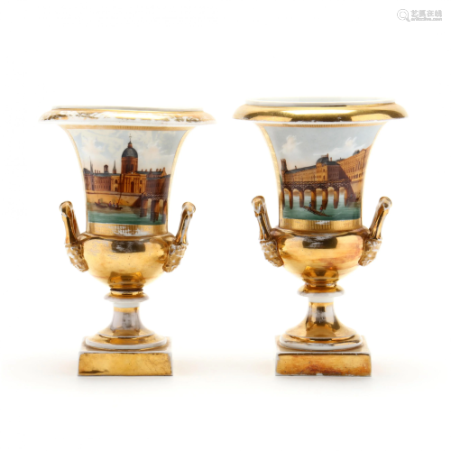 Pair of Paris Porcelain Mantel Urns