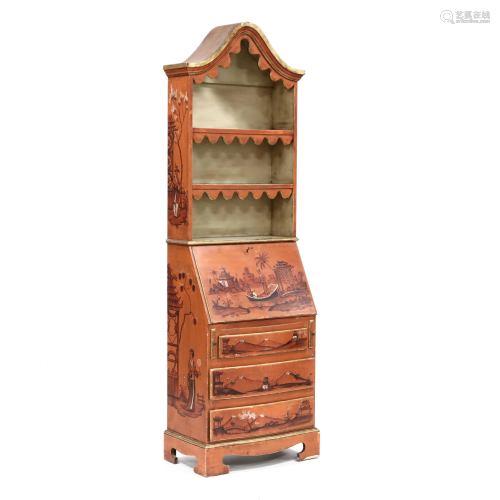 Vintage Italianate Chinoiserie Secretary Bookcase