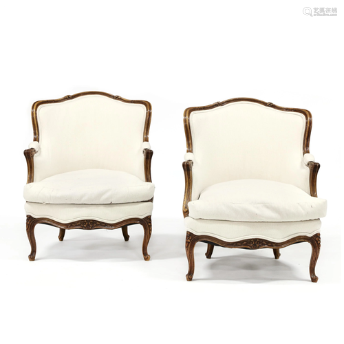 Pair of Louis XV Style Barrel Back Bergeres