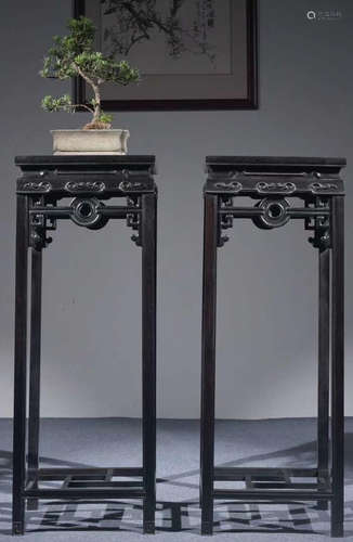 PAIR OF XIAOYE ZITAN WOOD CARVED TABLE