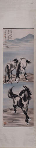 A HORSE PATTERN VERTICAL AXIS PAINTING BY XUBEIHONG