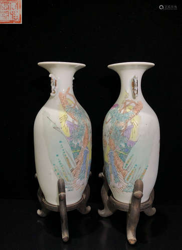 PAIR OF SHALLOW GLAZE VASE