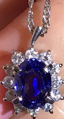 A PLATINUM&SAPPHIRE PENDANT&DIAMOND NECKLACE