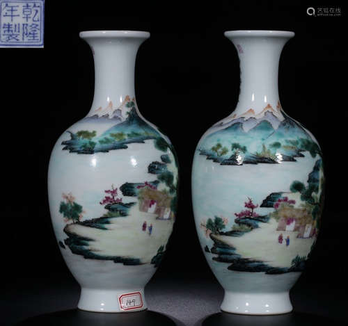 A ENAMELED GLAZE VASE WITH LANDSCAPE PATTERN