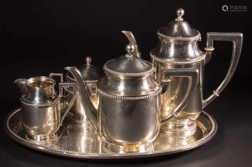 SET OF SILVER CASTED POT&TRAY