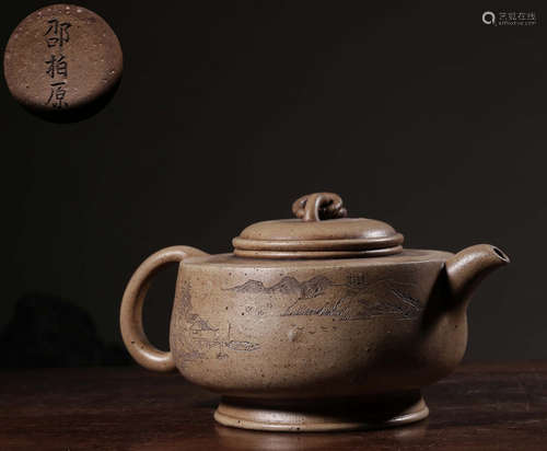 A ZISHA CARVED POETRY PATTERN POT