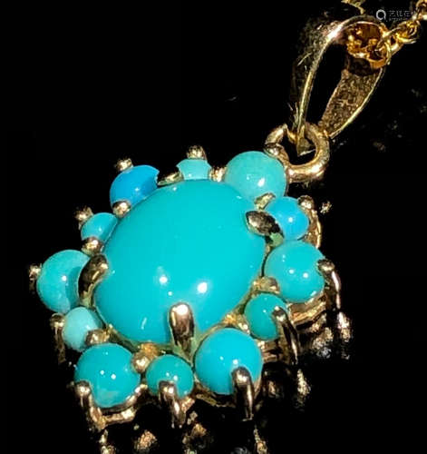 A 14K &TURQUOISE PENDANT NECKLACE