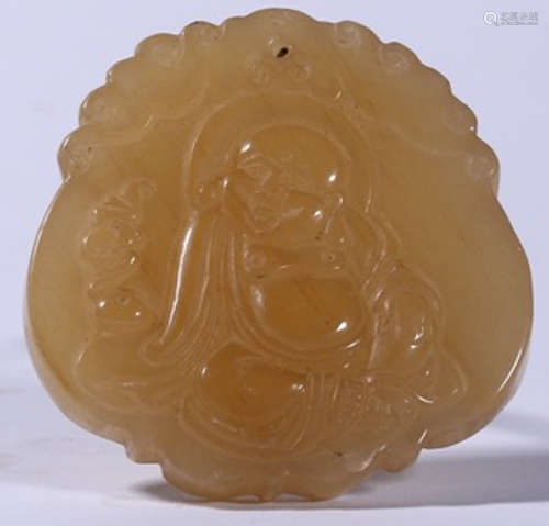 A HETIAN JADE CARVED BUDDHA PATTERN TABLET