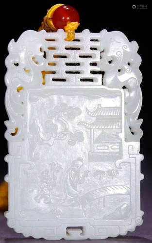 A HETIAN JADE CARVED FIGURE PATTERN TABLET