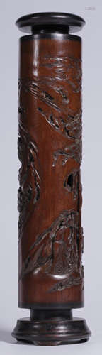 A BAMBOO CARVED FIGURE PATTERN INCENSE HOLDER