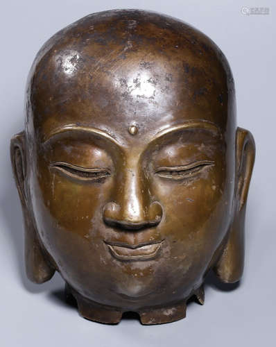 A COPPER CASTED KSITIGARBHA BUDDHA HEAD