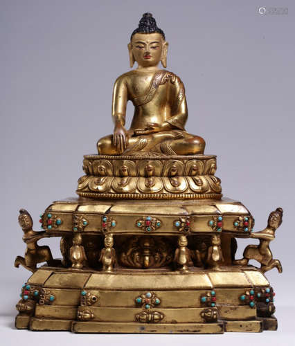 A BILT BRONZE CAST SAKYAMUNI BUDDHA STATUE