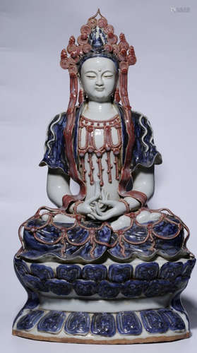 A BLUE&WHITE GLAZE GUANYIN STATUE