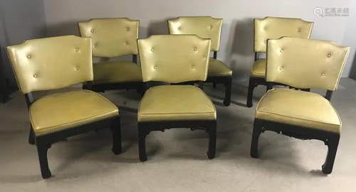 (6) Mid Century Chinese Black Lacquered Chairs