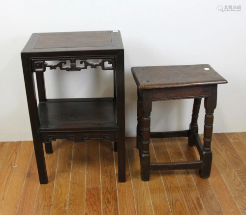 Chinese Side Table and Oak Joint Stool