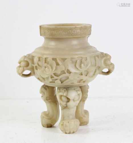 Early Chinese Jade Vase on Wood Base