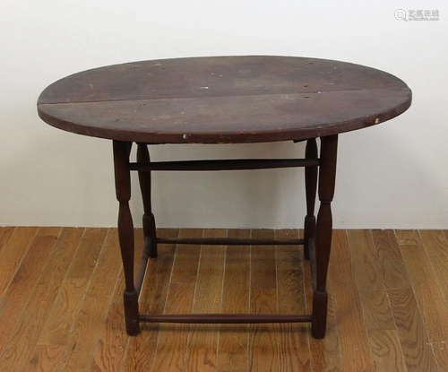 18thC Connecticut Oval Red Painted Tavern Table